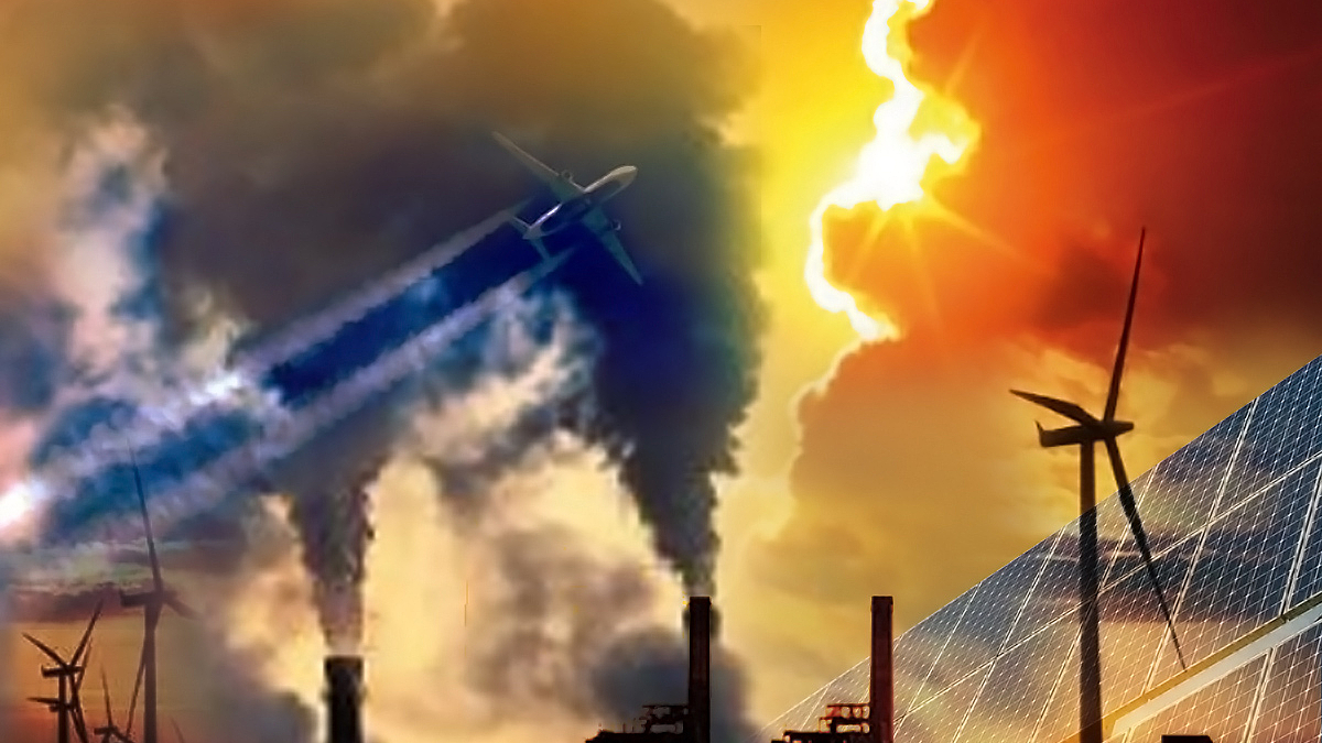 Collage zum Forschungsthema Klimawandel, Solarenergie, Energiewende